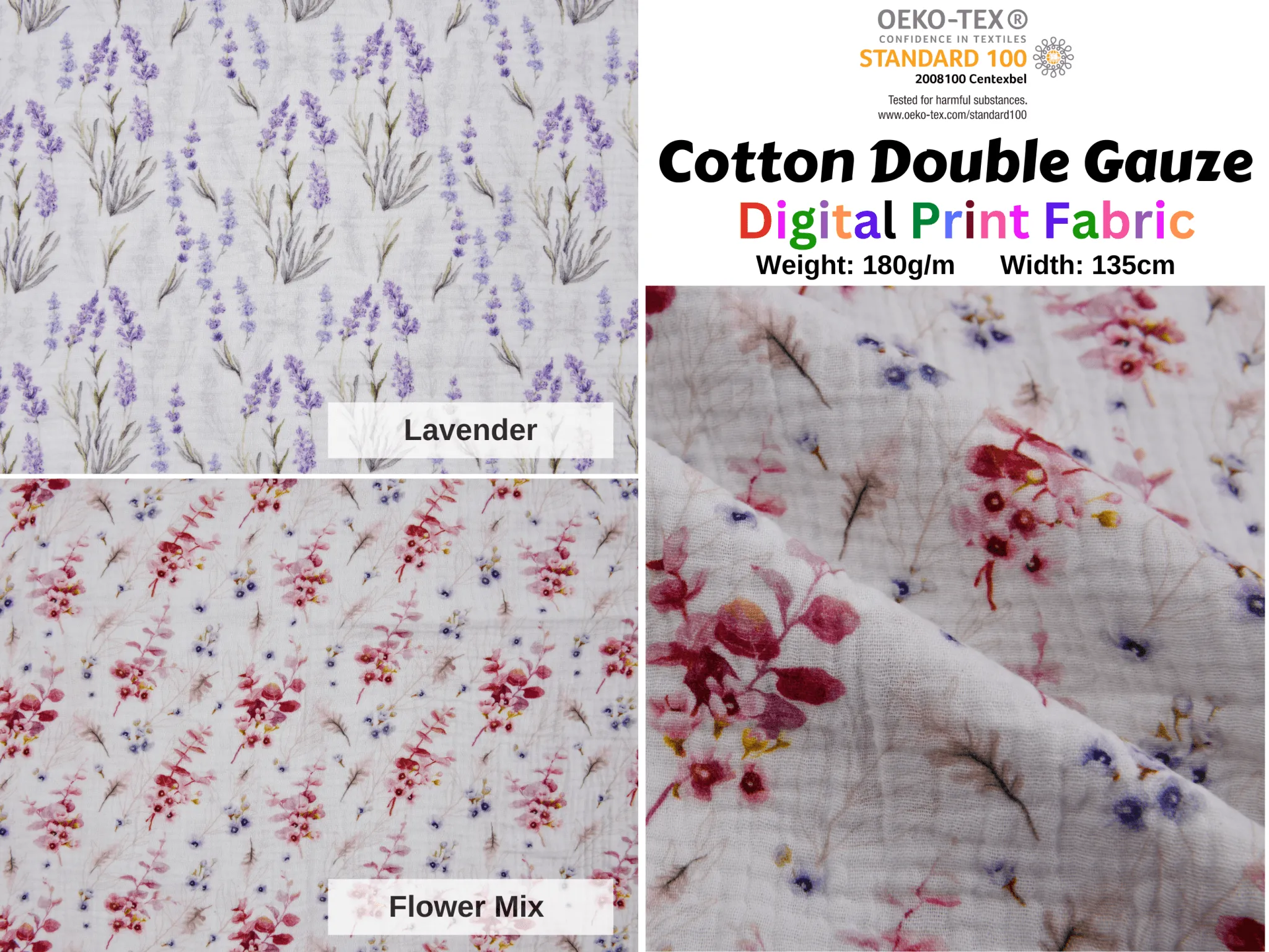 100% Cotton Double Gauze /Muslin Flower Digital Prints Fabric -6661