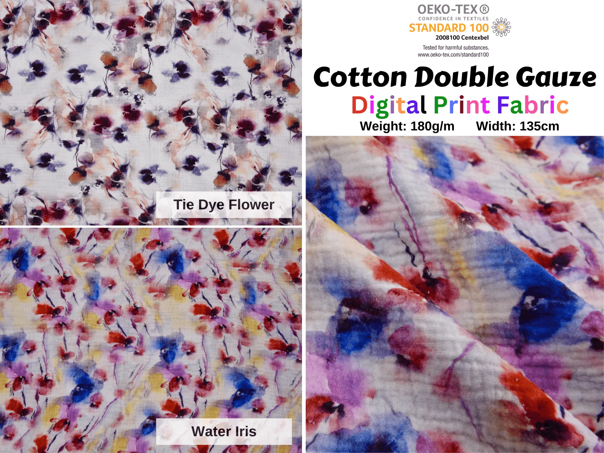 100% Cotton Double Gauze /Muslin Flower Digital Prints Fabric -6661