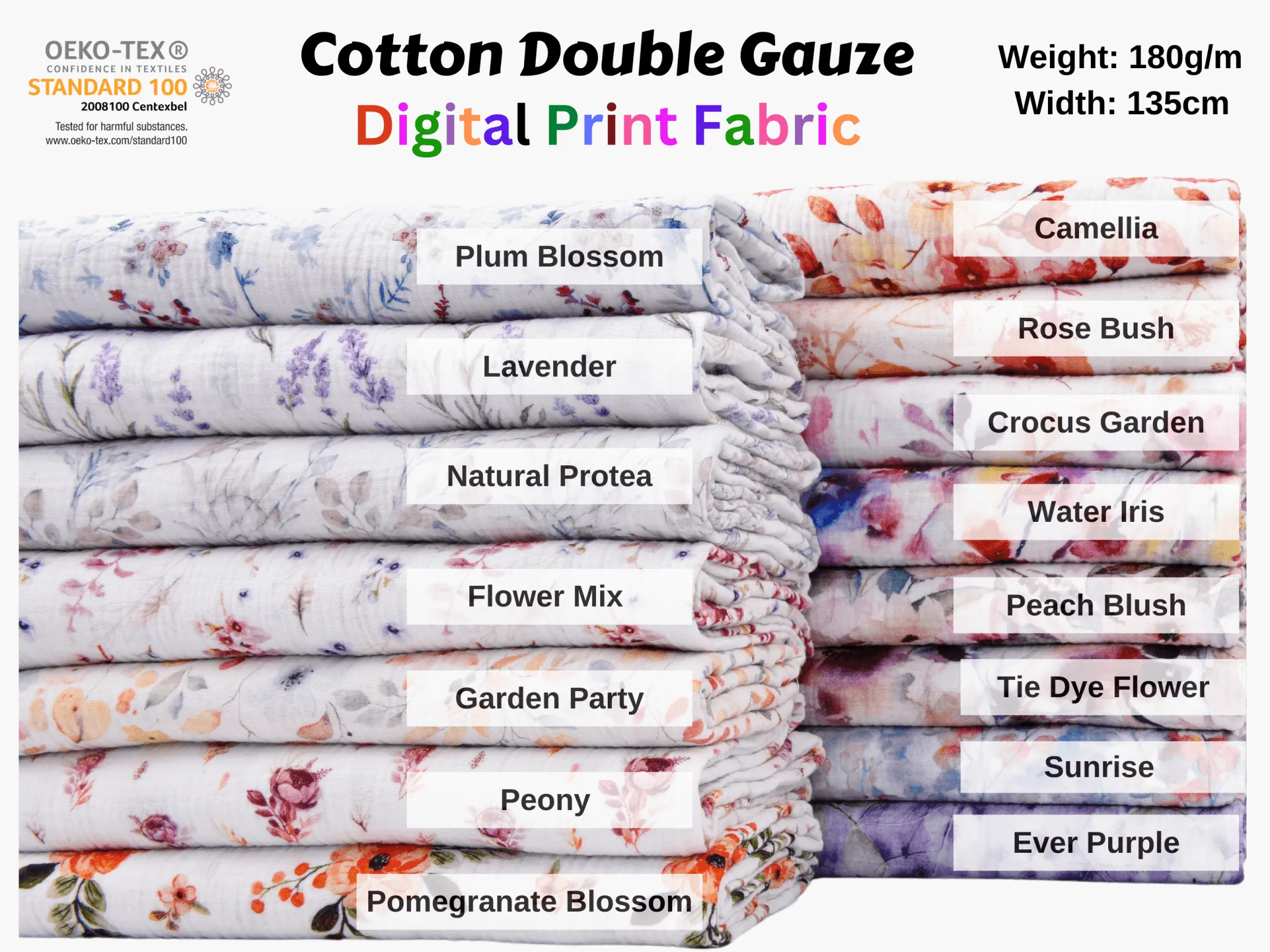 100% Cotton Double Gauze /Muslin Flower Digital Prints Fabric -6661