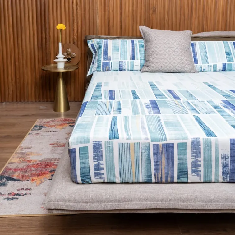 220 TC 100% Cotton printed bedsheet - Skyscrapper Blue