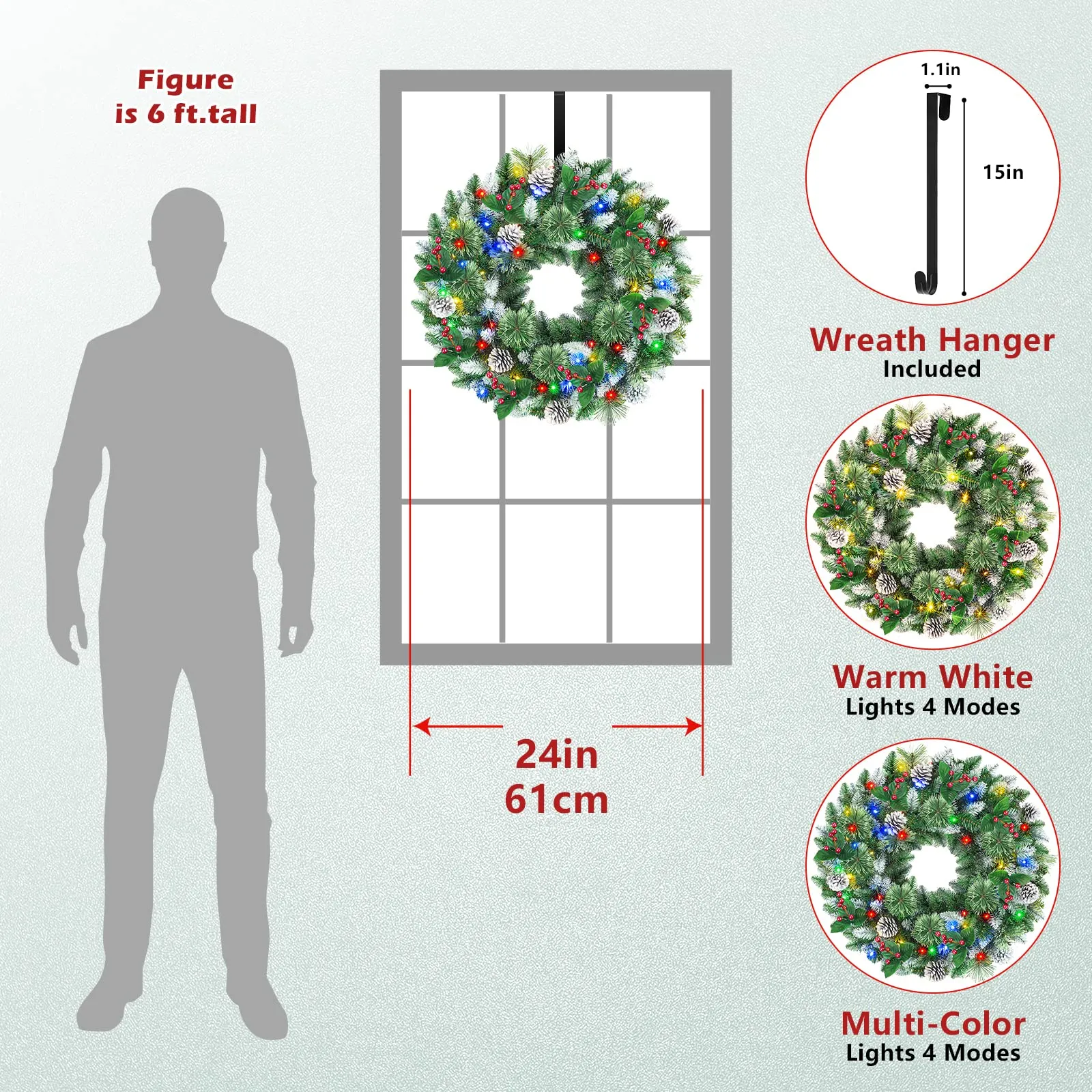 24 Inch Snow Prelit Artificial Christmas Wreath