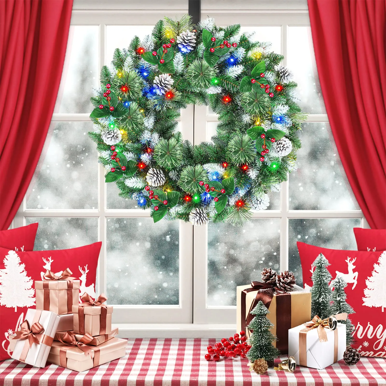 24 Inch Snow Prelit Artificial Christmas Wreath