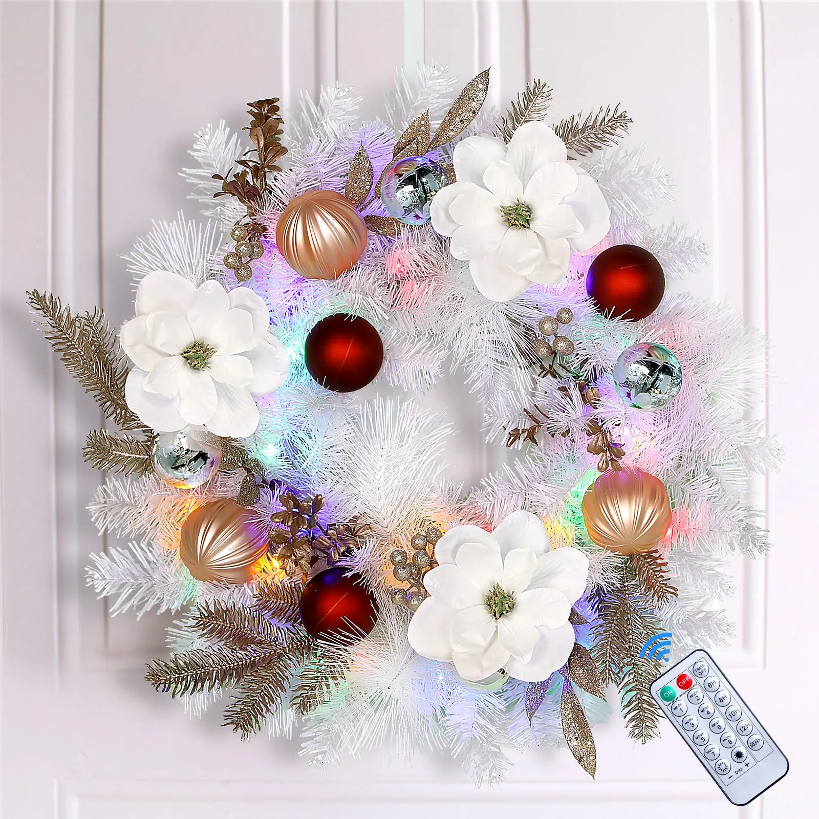 24 Inch Snow Prelit Artificial Christmas Wreath