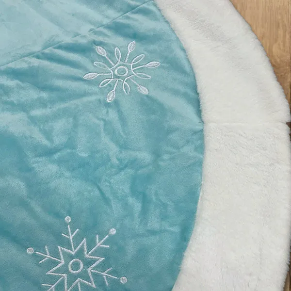 48" Pastel Blue Snowflake Embroidered Tree Skirt With Faux Fur Trim