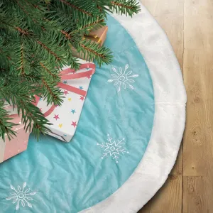 48" Pastel Blue Snowflake Embroidered Tree Skirt With Faux Fur Trim