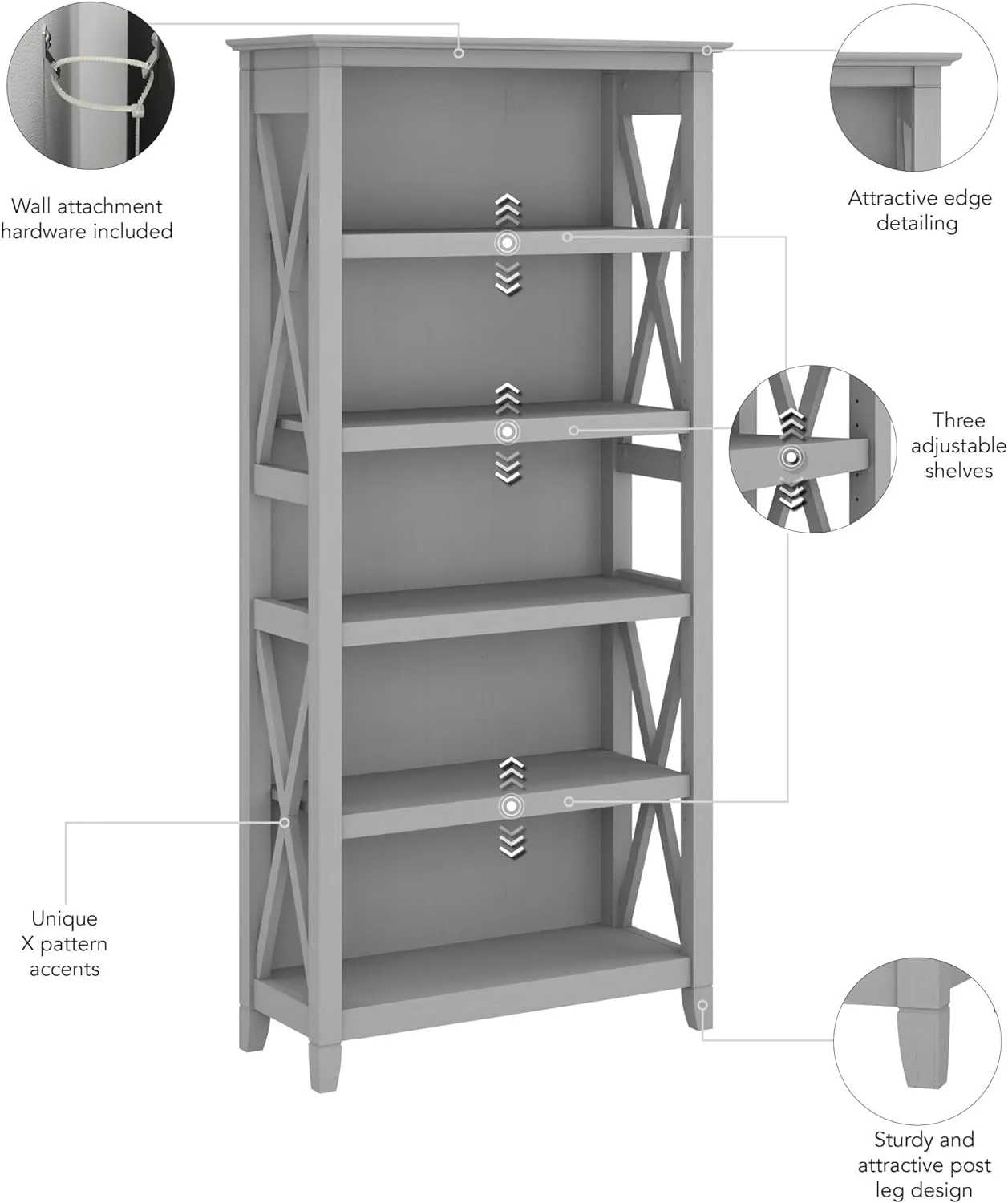 5 Shelf 66 Inch Bookcase Set