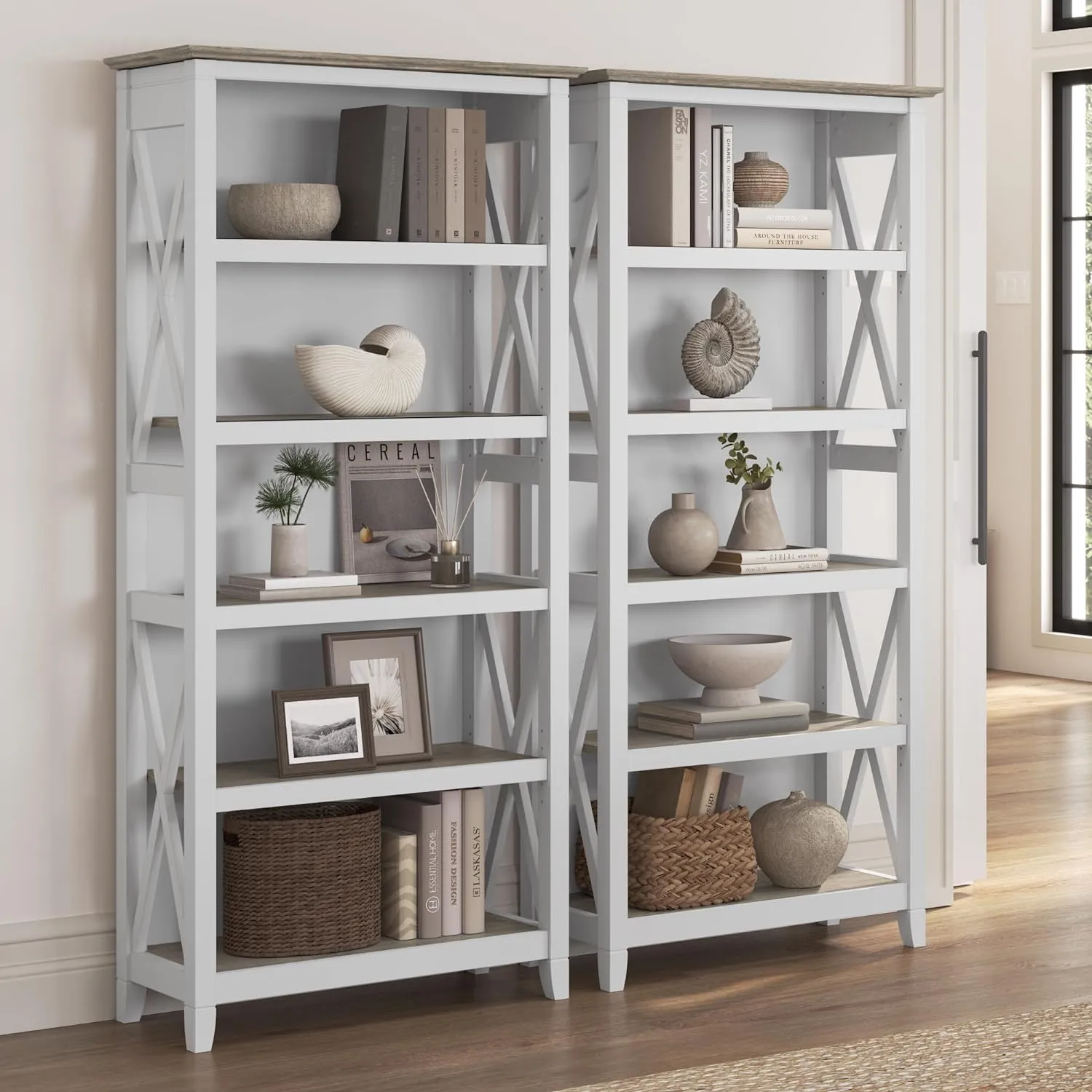 5 Shelf 66 Inch Bookcase Set