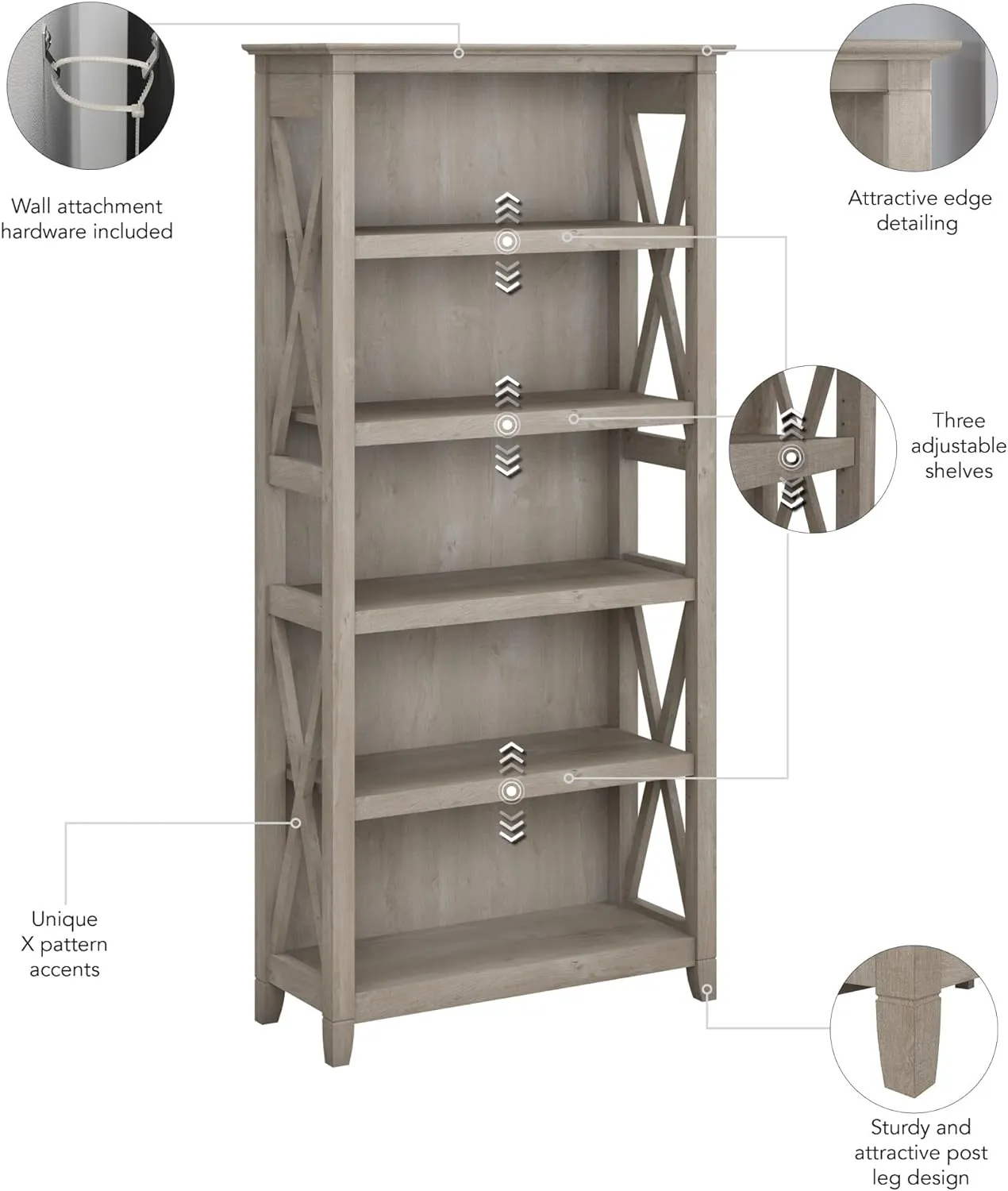 5 Shelf 66 Inch Bookcase Set