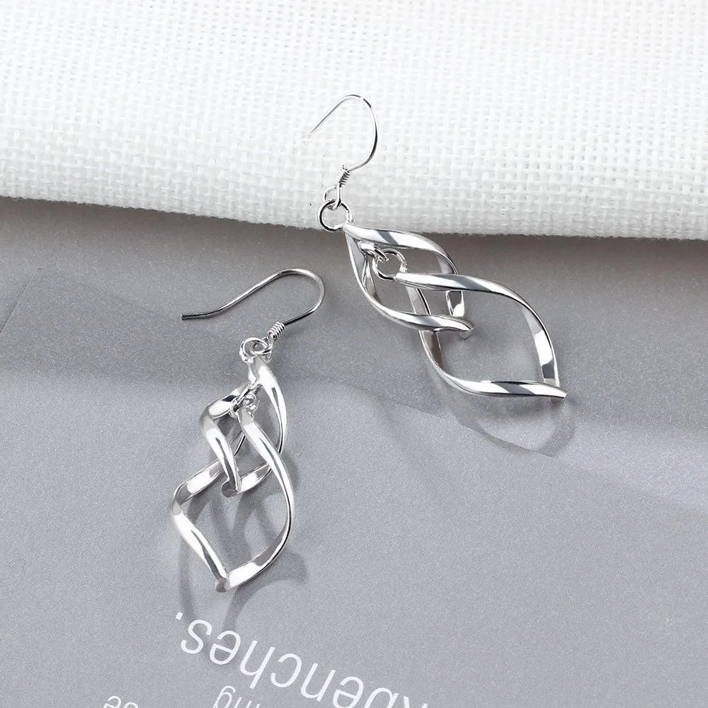 925 Sterling Silver Double Twisted Drop Earring