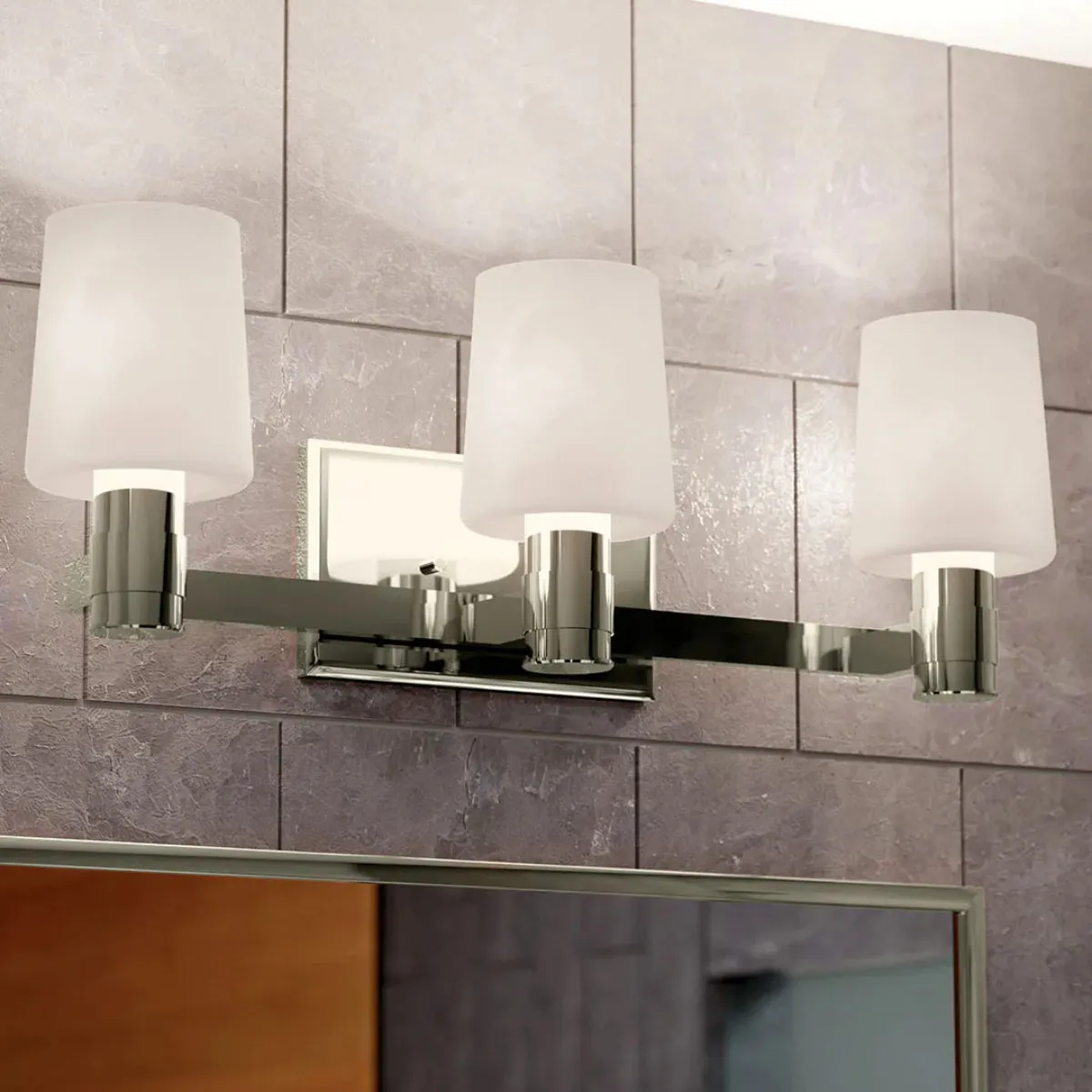 Adani 24 In 3-Lights Bathroom Vanity Light With Opal Glass, Polished Nickel Finish