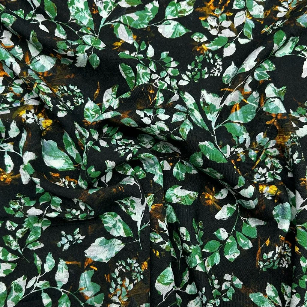 All Over Leaves Viscose Twill Fabric