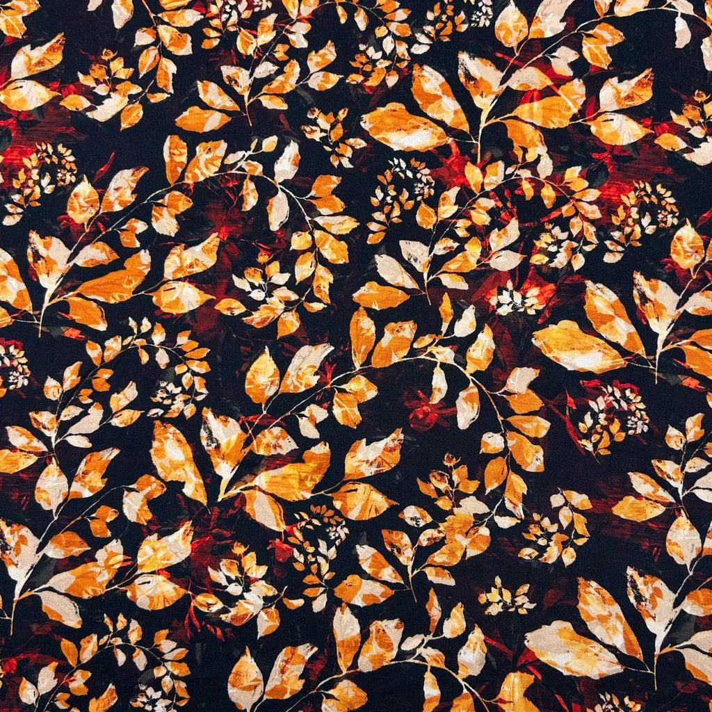 All Over Leaves Viscose Twill Fabric