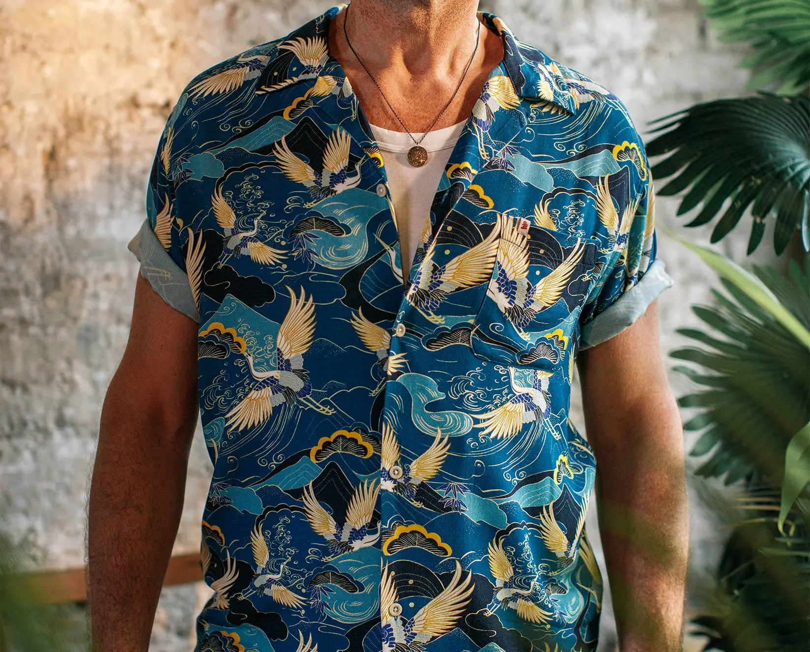 &SONS Aloha Crane Club Shirt Blue