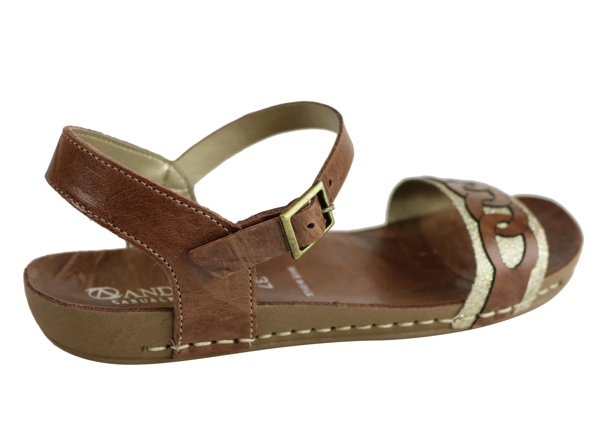 Andacco Corrie Womens Comfortable Leather Flat Sandals Made In Brazil