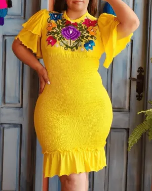 Antonia Mexican Stretchable Yellow Dress