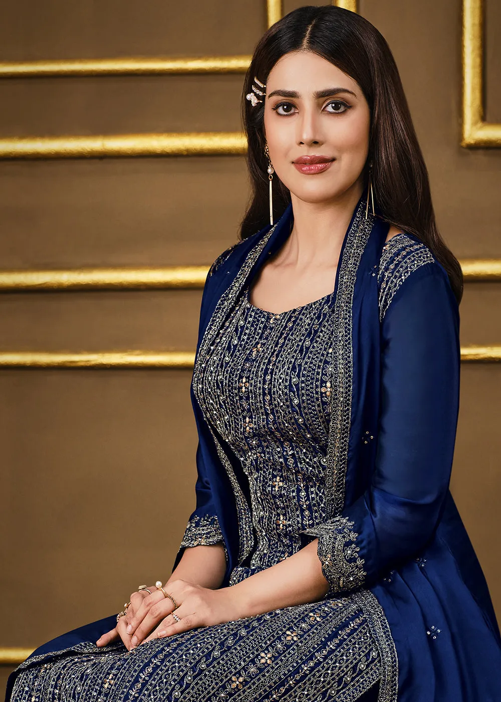 Attractive Blue Two Tone Georgette Party Wear Salwar Suit