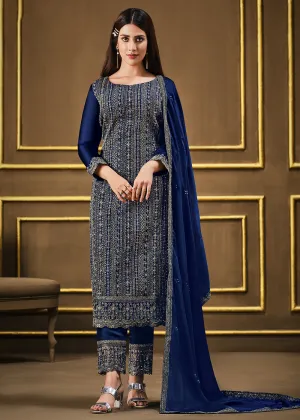 Attractive Blue Two Tone Georgette Party Wear Salwar Suit