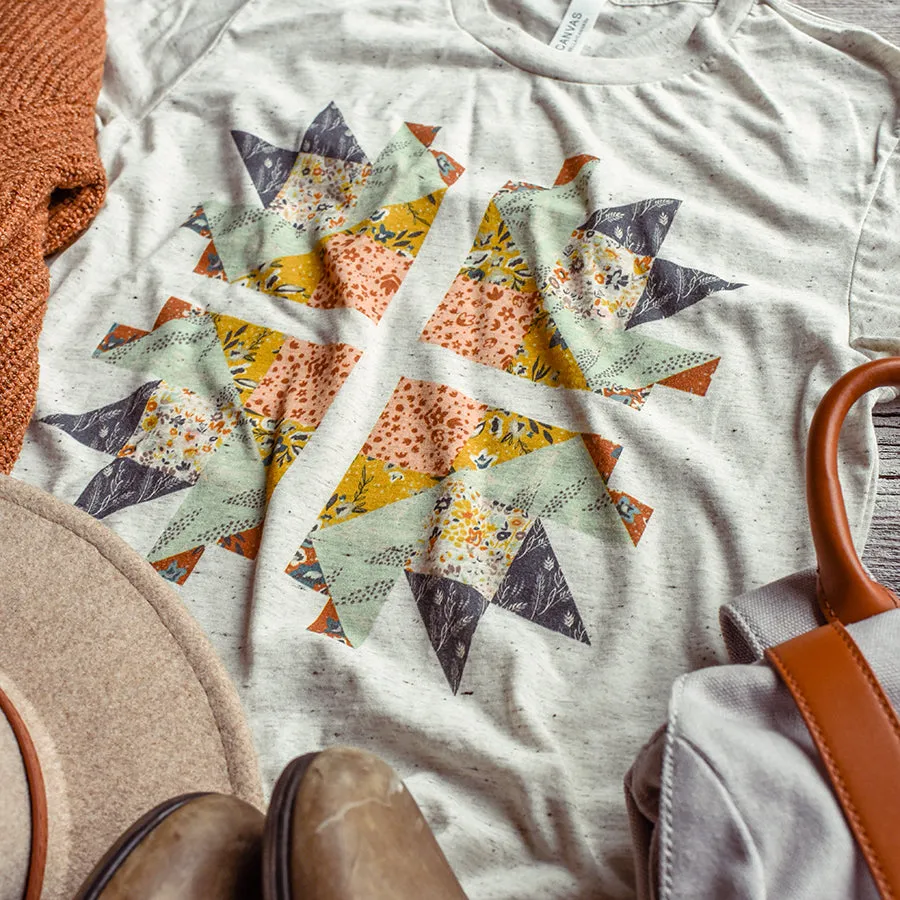 Autumnal Quilt Block Triblend Tee / T Shirt