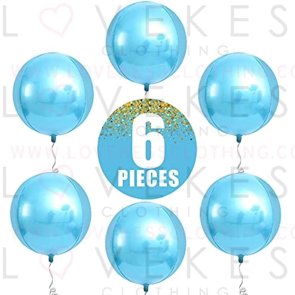 Big, Metallic Blue Balloons Set - 22 Inch, Pack of 6 | 360 Degree 4D Sphere Blue Mylar Balloons for Baby Shower, Gender Reveal | Baby Blue Metallic Balloons | Sky Blue Foil Balloons for Birthday Party