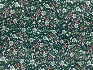 Bottle Green Floral - Printed Peachskin Fabric