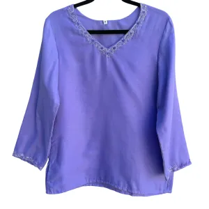 Bride & Prejudice Handmade Purple Womens V-Neck Embroidered Long Sleeve Linen Top