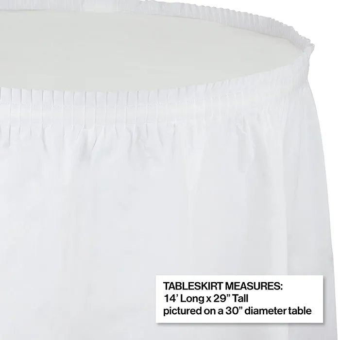 Bulk White Plastic Tableskirt 29 inch x 14 ft (6 per Case)