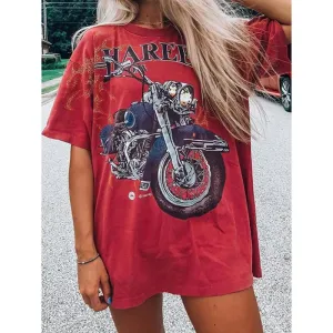 Casual round neck short sleeve printed basic pullover women's T-shirt