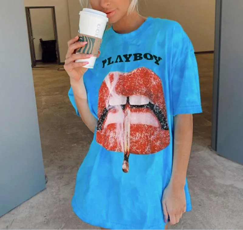 Casual round neck short sleeve printed mid-length pullover women's T-shirt