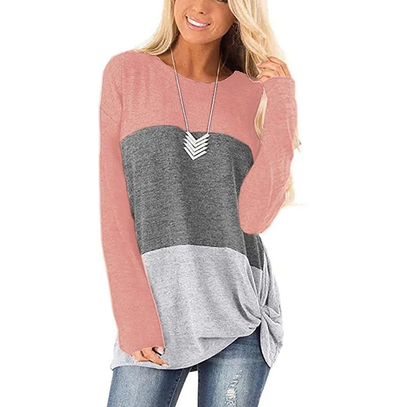 Casual round neck sweater color matching twisted long-sleeved top T-shirt