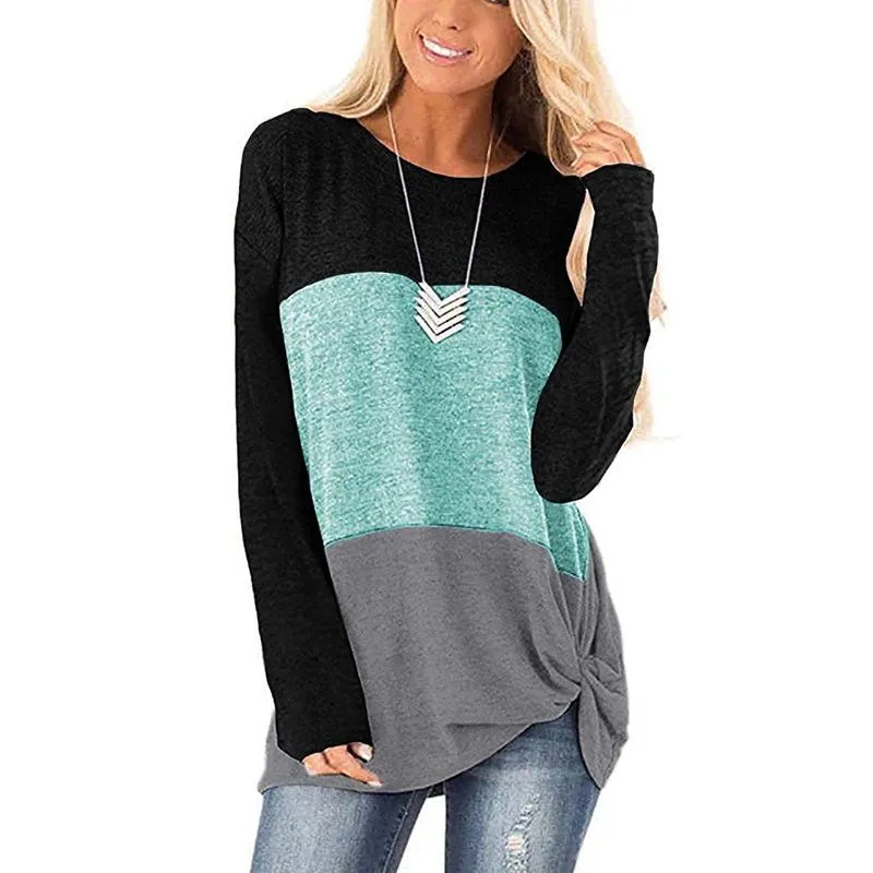 Casual round neck sweater color matching twisted long-sleeved top T-shirt