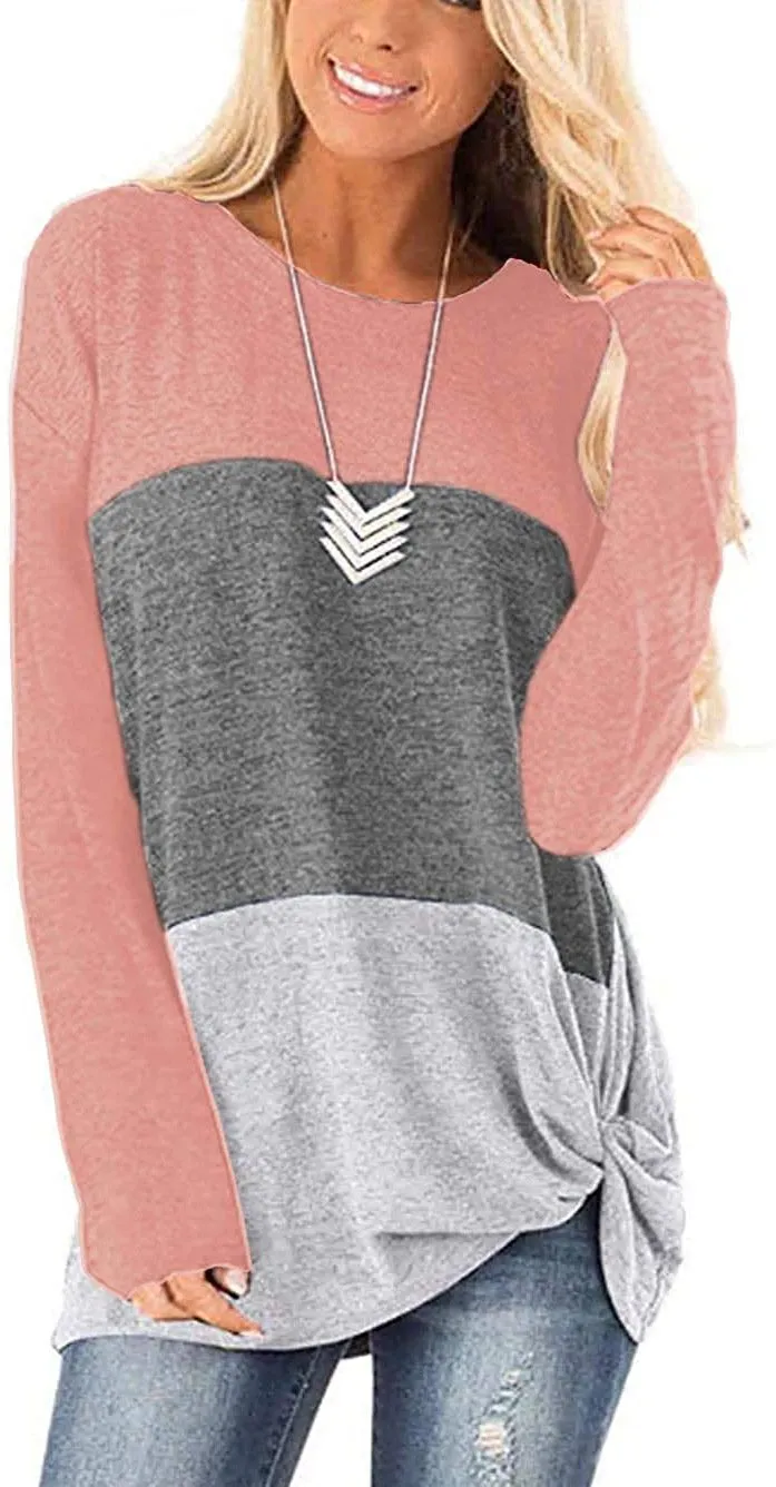 Casual round neck sweater color matching twisted long-sleeved top T-shirt