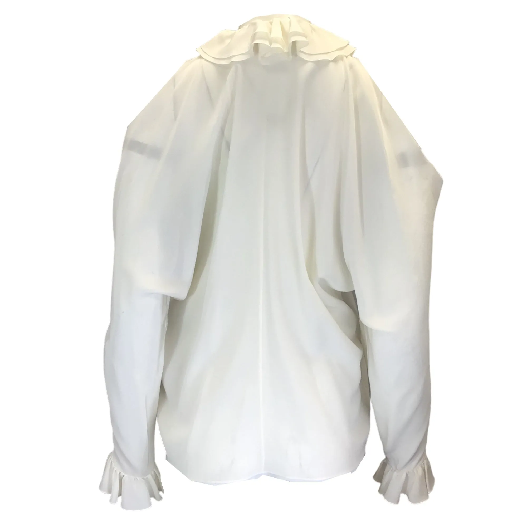 Chanel Ivory CC Logo Buttoned Cold Shoulder Silk Blouse