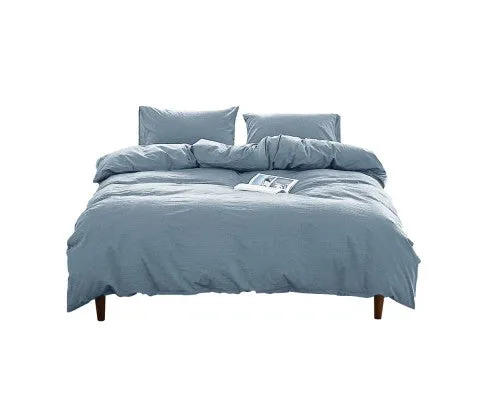 Cosy Club Duvet Cover Quilt Set King Flat Cover Pillow Case Grey Essential Blue