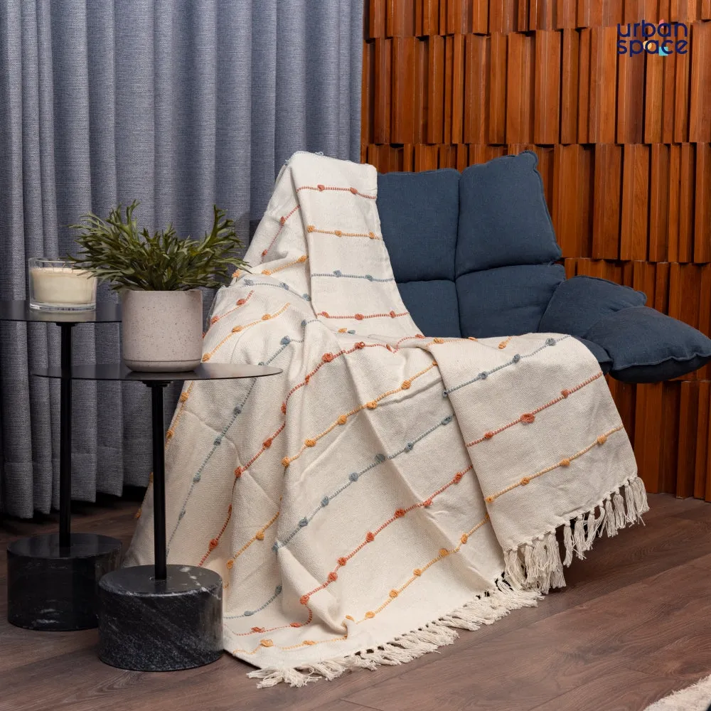 Cotton Stripped Throw | Lightweight Blanket For Living Room Sofa & Chair | Soft & Light Throw For Bed | Use For Picnic & Gifting - Natural & Beige