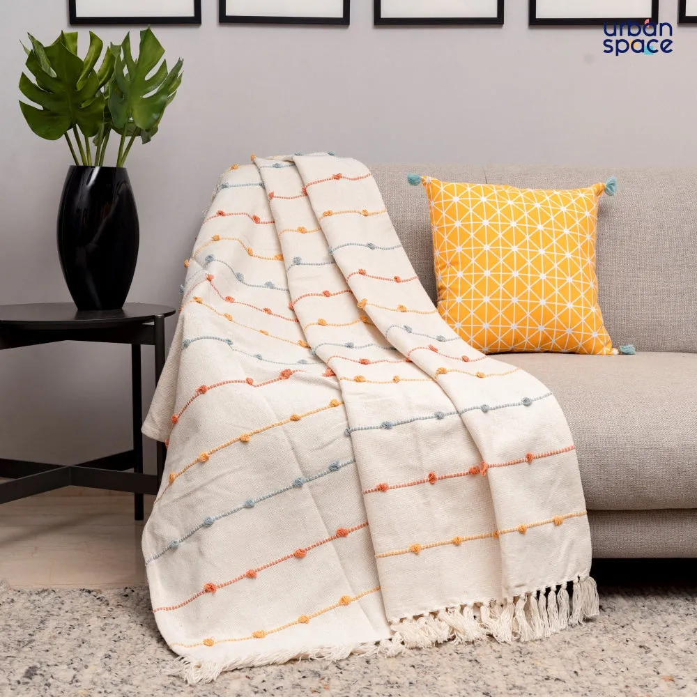 Cotton Stripped Throw | Lightweight Blanket For Living Room Sofa & Chair | Soft & Light Throw For Bed | Use For Picnic & Gifting - Natural & Beige