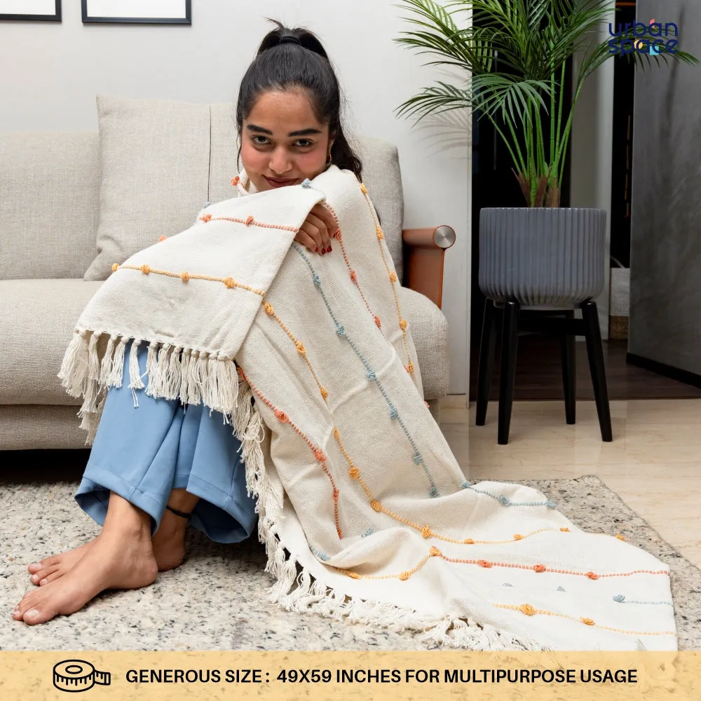 Cotton Stripped Throw | Lightweight Blanket For Living Room Sofa & Chair | Soft & Light Throw For Bed | Use For Picnic & Gifting - Natural & Beige