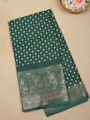 Dark Green Floral Designed Chanderi Silk Saree