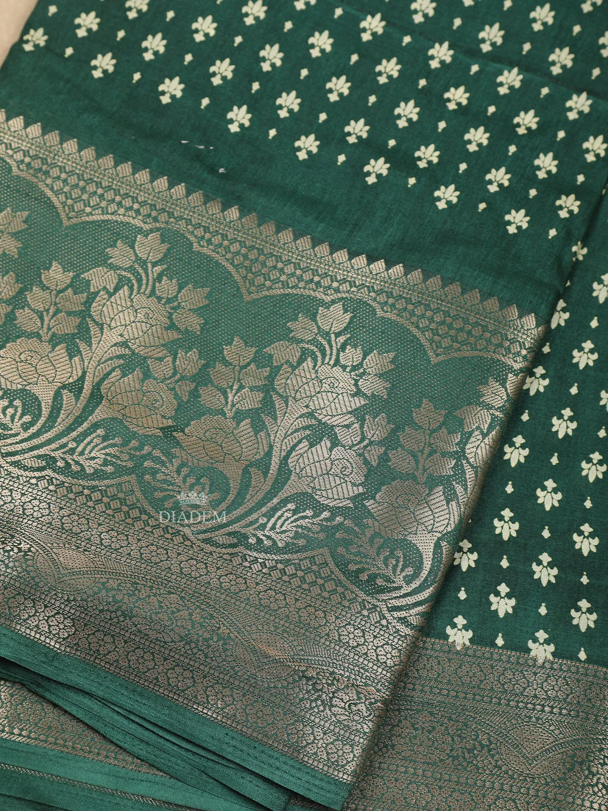 Dark Green Floral Designed Chanderi Silk Saree