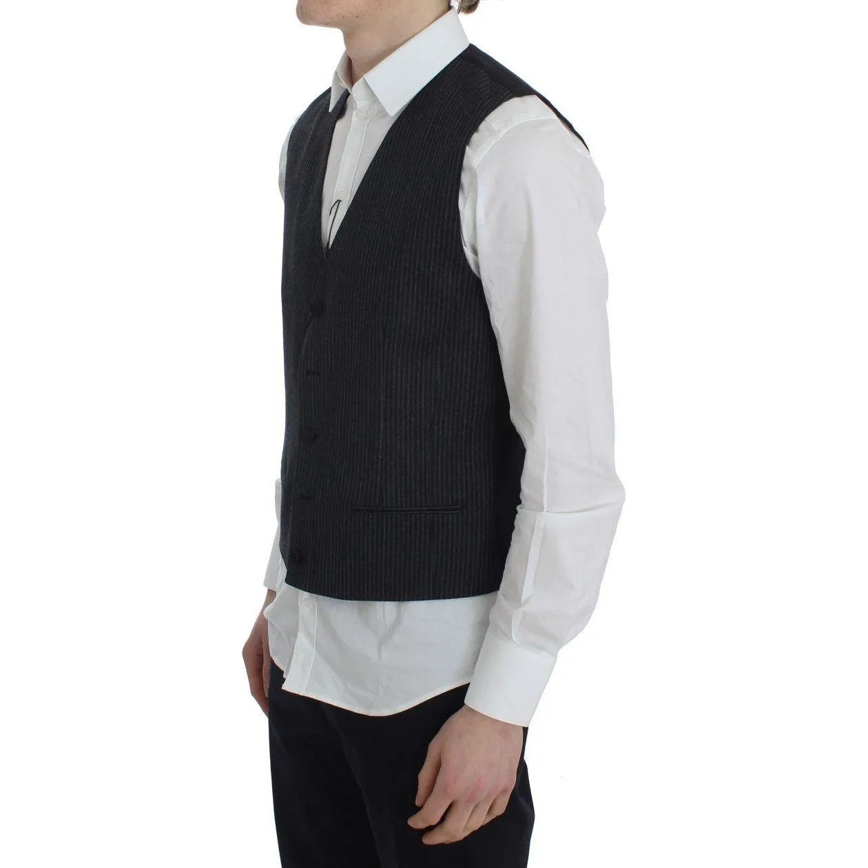 Dolce & Gabbana Elegant Gray Striped Wool Vest