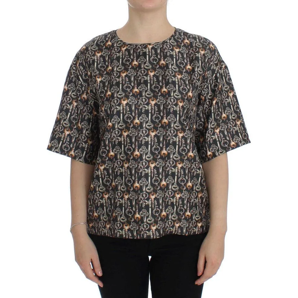 Dolce & Gabbana Enchanted Sicily Silk Blouse with Medieval Keys Print