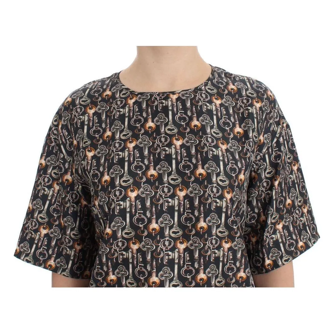 Dolce & Gabbana Enchanted Sicily Silk Blouse with Medieval Keys Print