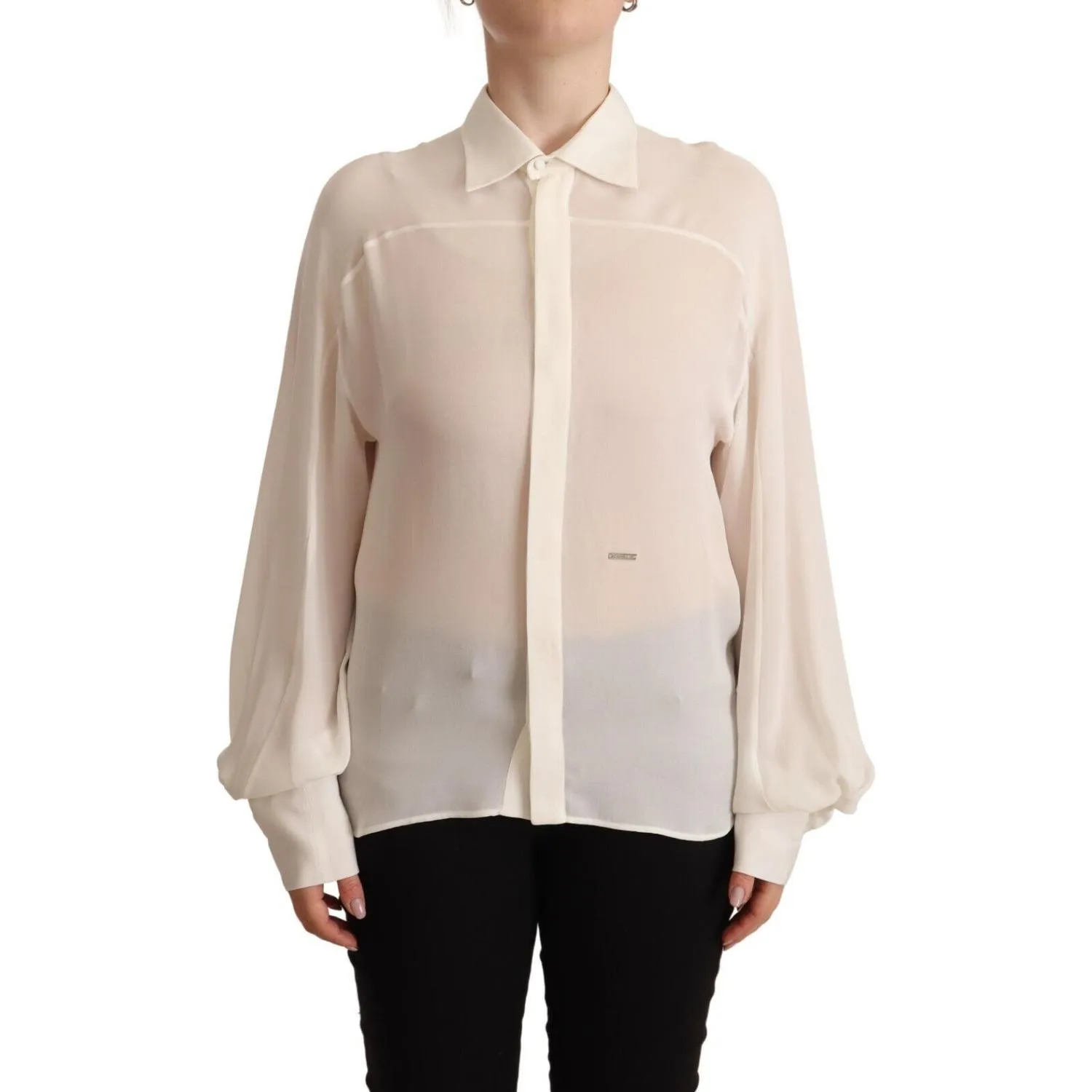 Dsquared² Elegant Off White Silk Long Sleeve Blouse