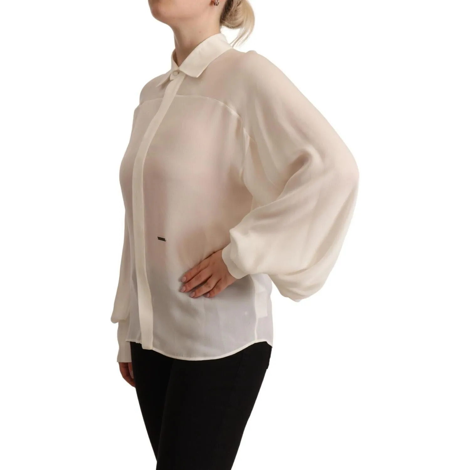 Dsquared² Elegant Off White Silk Long Sleeve Blouse