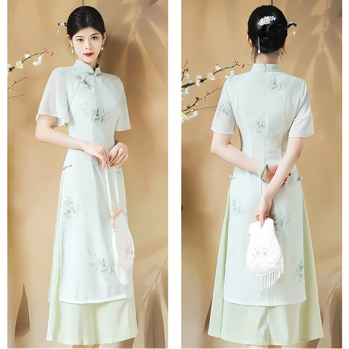 Elegant Floral Cheongsam Dress