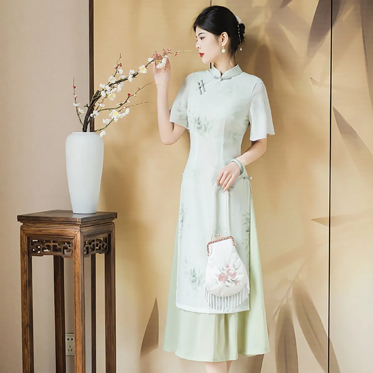 Elegant Floral Cheongsam Dress