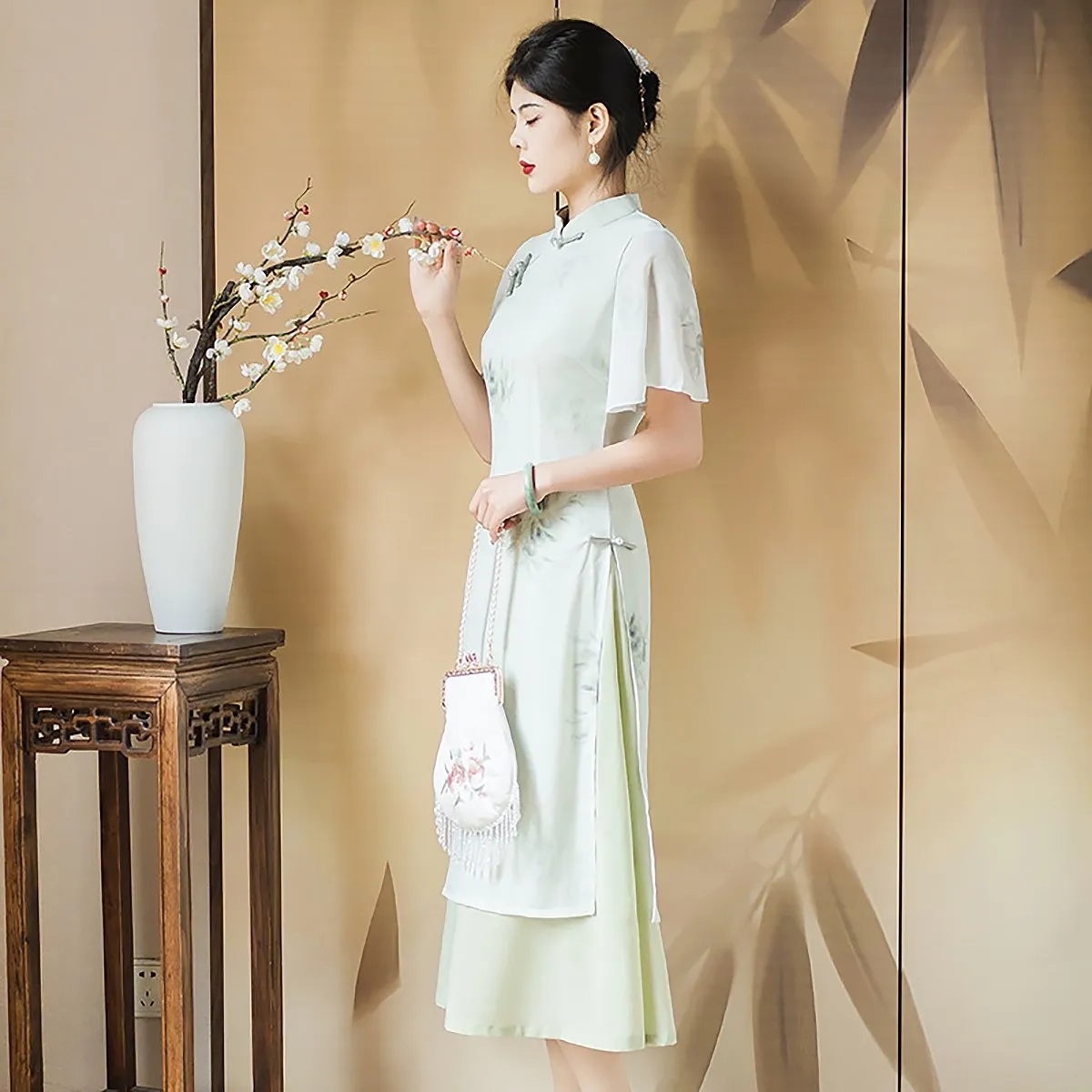 Elegant Floral Cheongsam Dress