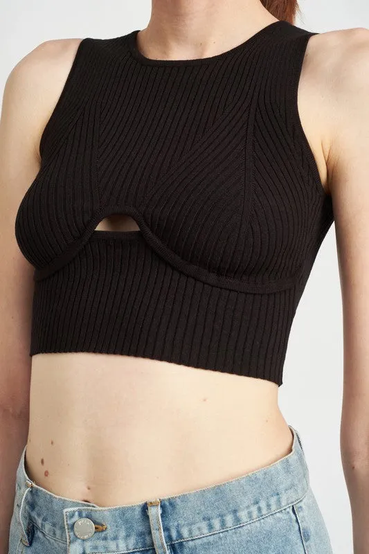 Emory Park BUSTIER LOOK RIBBED CROP TOP