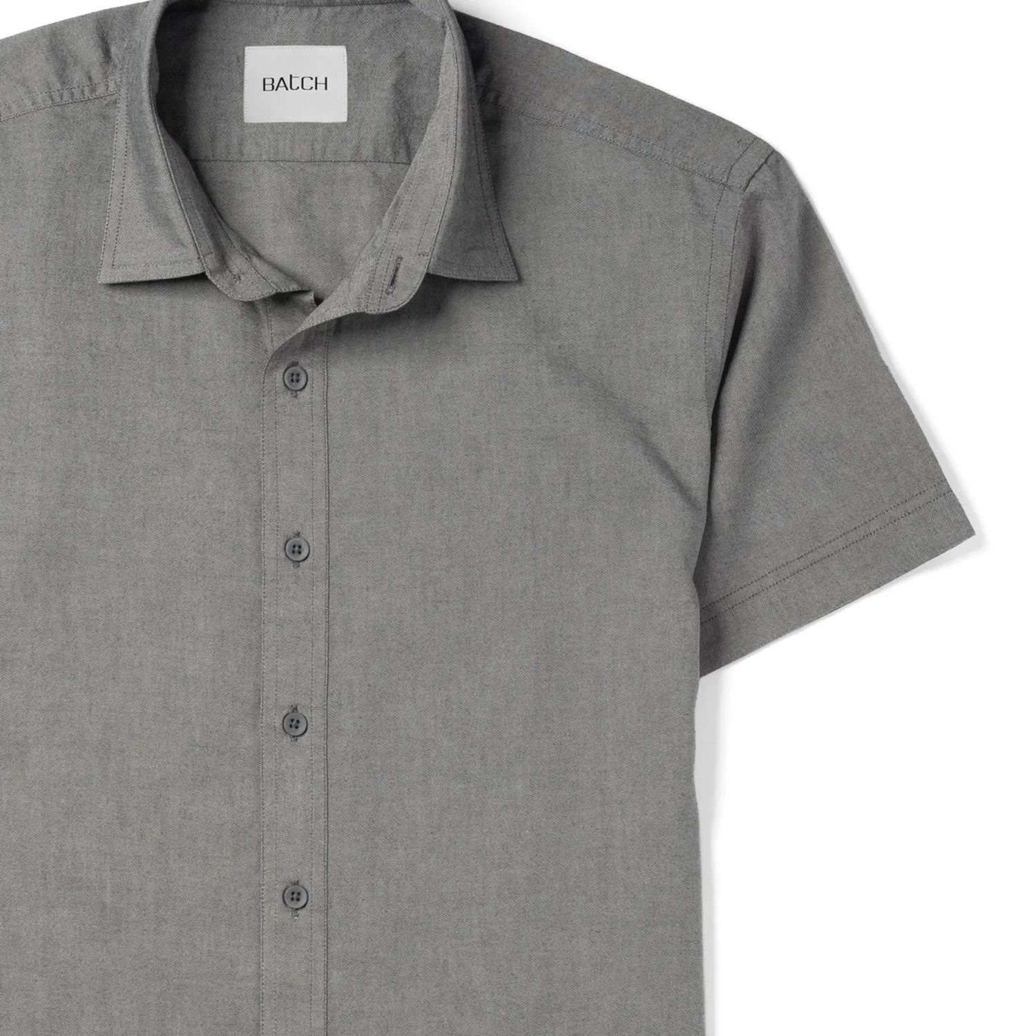 Essential Spread Collar Casual Short Sleeve Shirt - Flint Gray Cotton Oxford