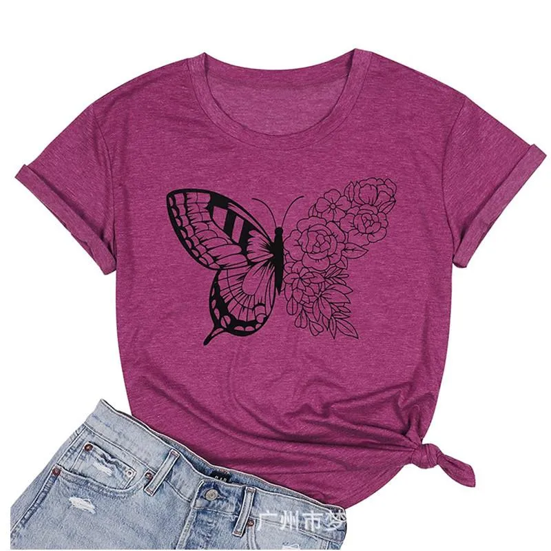 European and American fashion butterfly print casual short-sleeved shirt