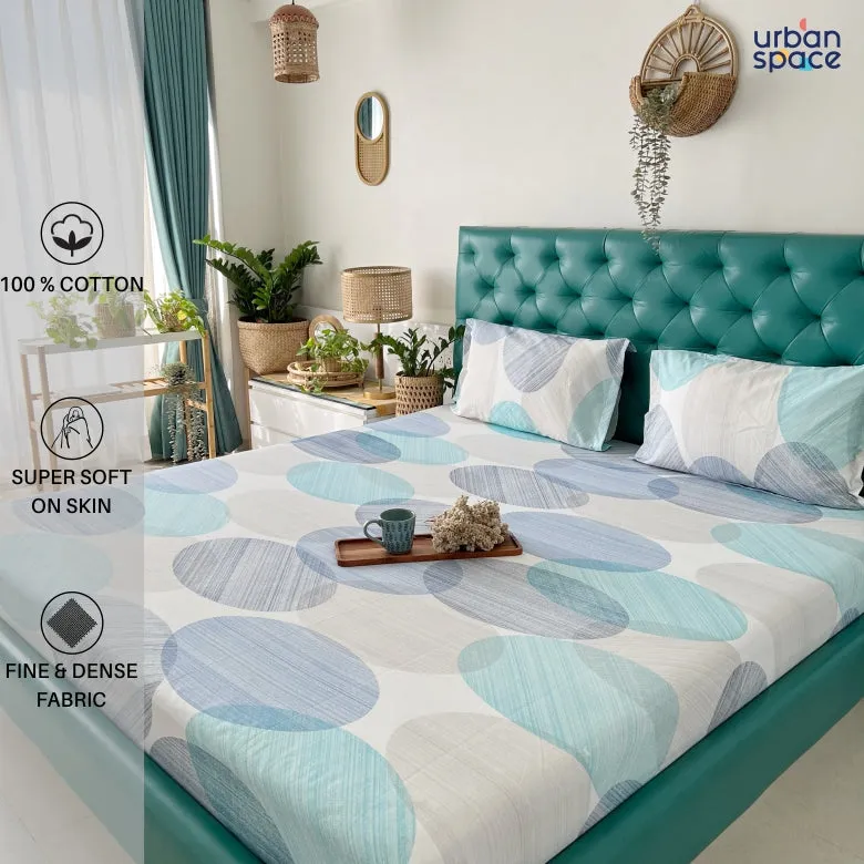 Fitted King Size Cotton Bedsheet - Oval Blue